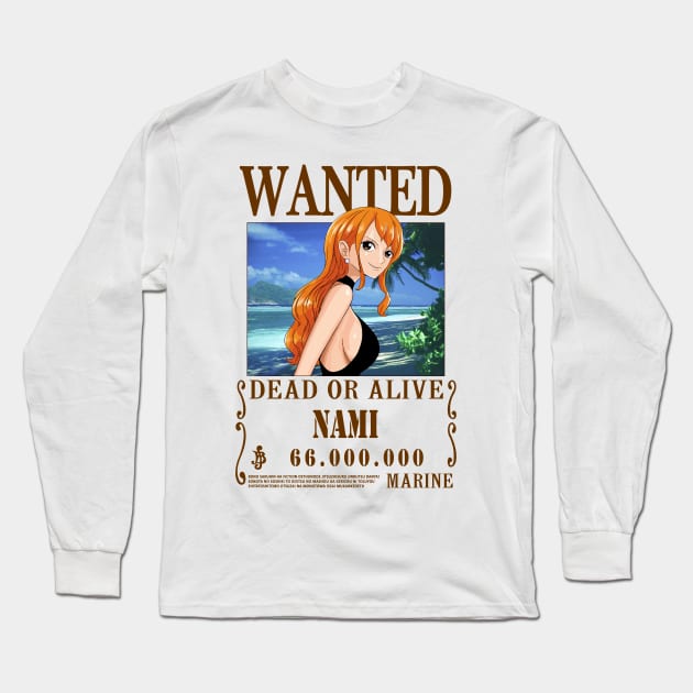 Nami One Piece Wanted Fashion Long Sleeve T-Shirt by Teedream